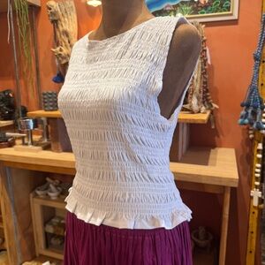 Women's Medium White Coastal Summer Smocked Blouse